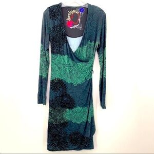 Desigual Slinky Allover Print Faux Wrap Dress